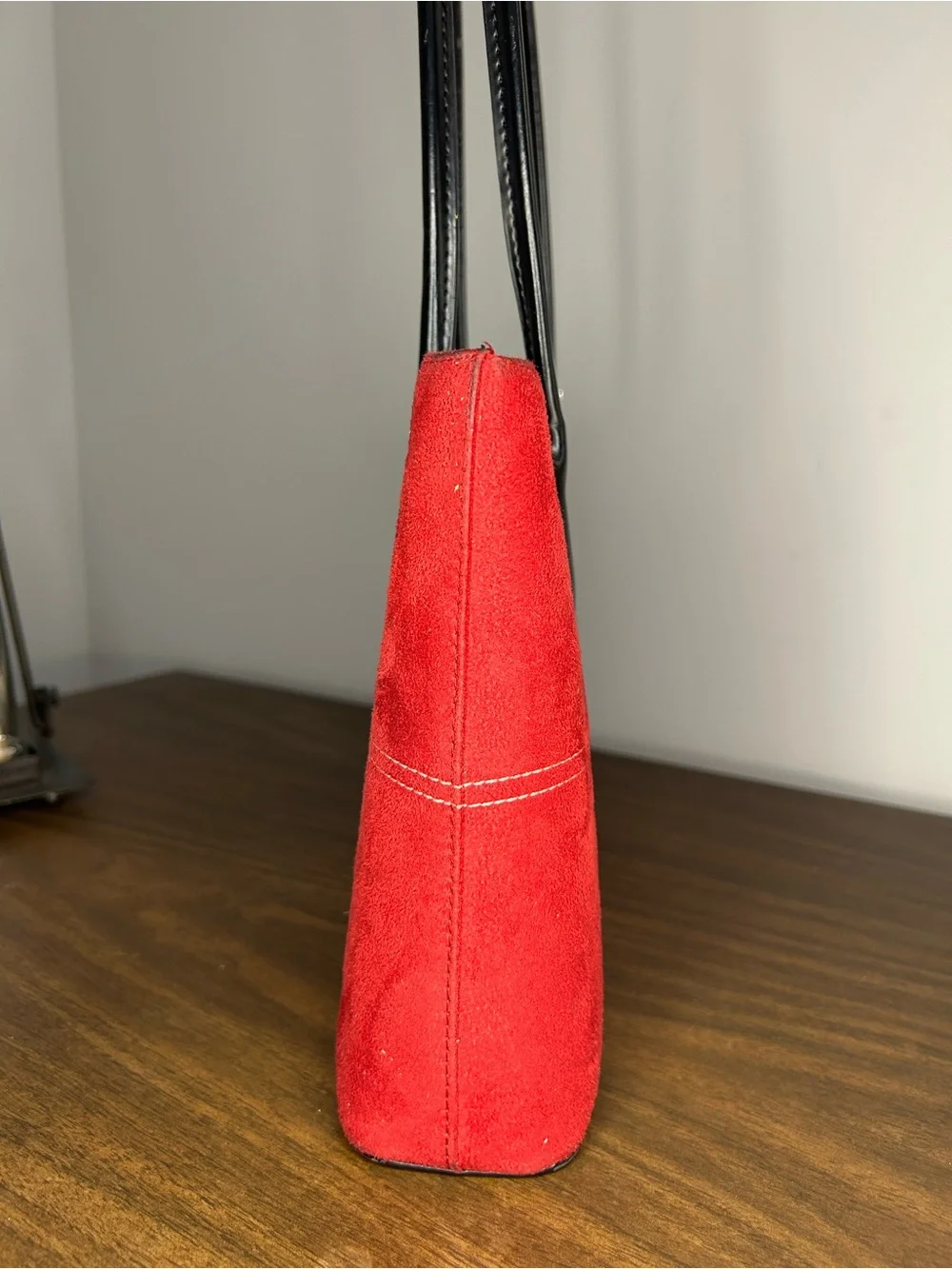 Kate Spade New York Vintage Red/Burgundy Suede Contrast Stitch Shoulder Tote Bag - Picture 8 of 12